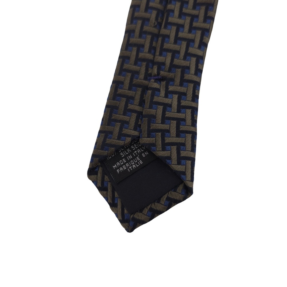 Canali Mens Tie 100% Silk Olive Green Navy Geometric Basketweave Made in Italy - Picture 9 of 10
